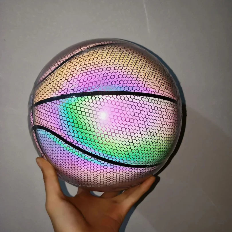 Luminous holographic basketball with rainbow LED glow and PU wear-resistant surface on Tampa Home & Garden Store