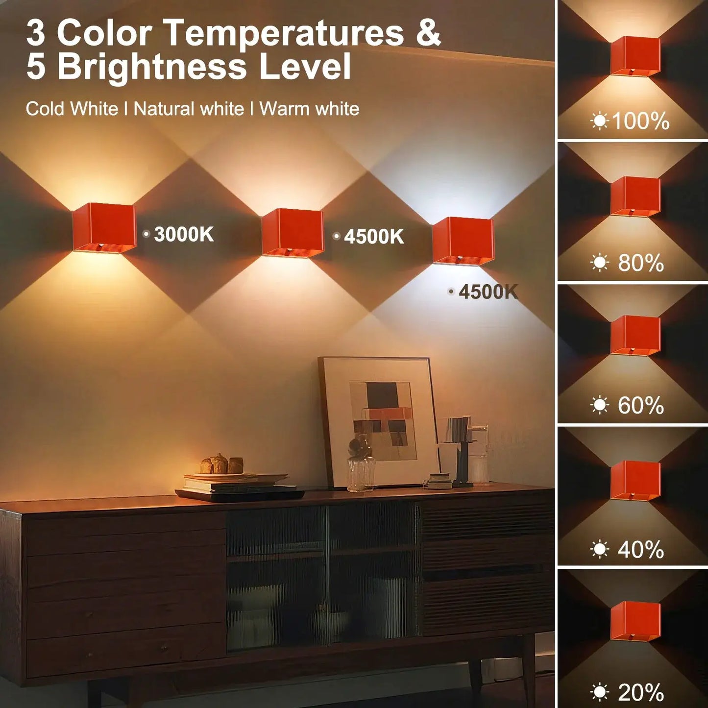 Battery Operated LED Wall Light with Motion Sensor red cube, 3 temps, 5 brightness levels on Tampa Home & Garden Store