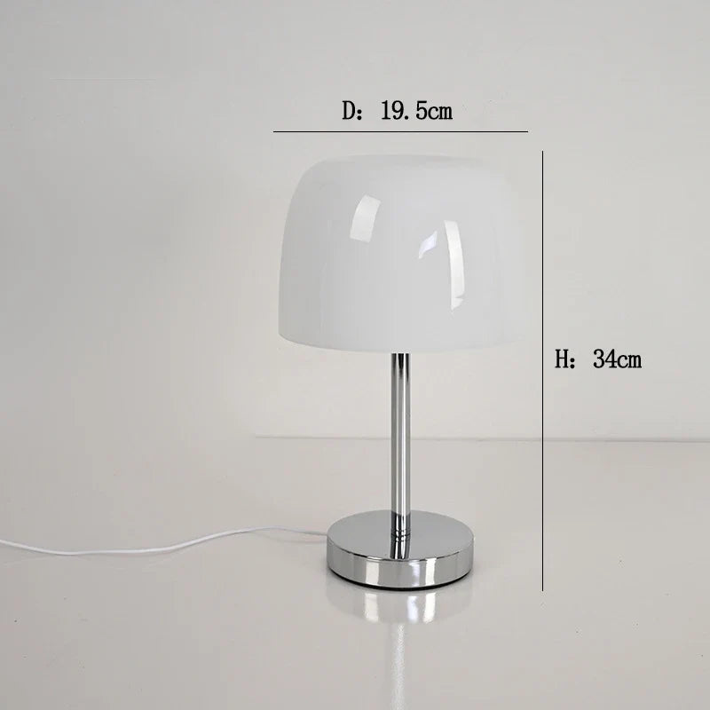 Perfecsy medieval glass table lamp with chrome stem and white glass shade on Tampa Home & Garden Store