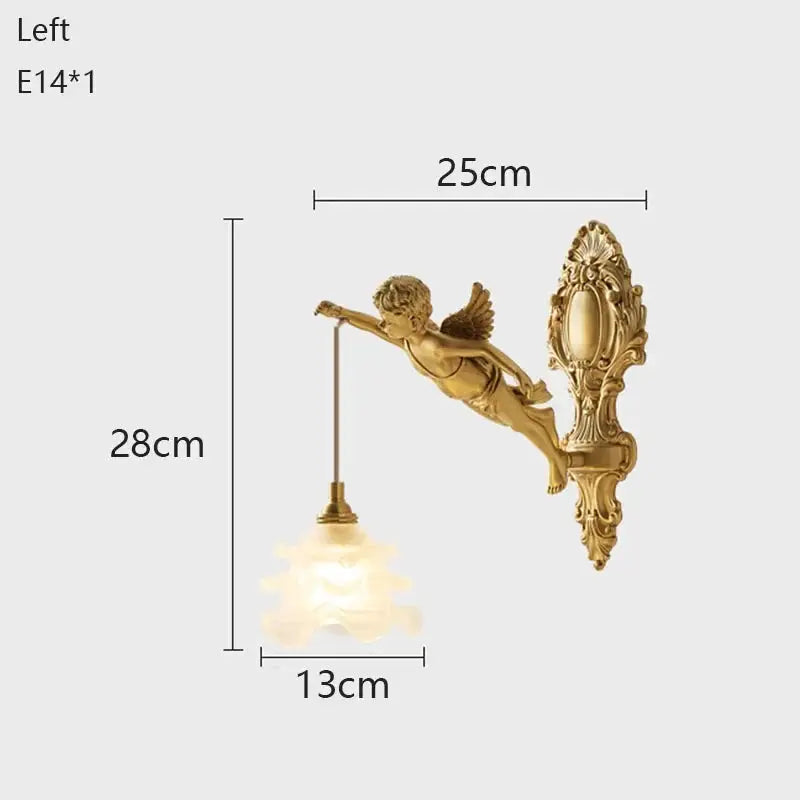 Brass Angel Wall Lamp Moktan Sabai with crystal shade and ornate bracket, 25cm projection on Tampa Home & Garden Store