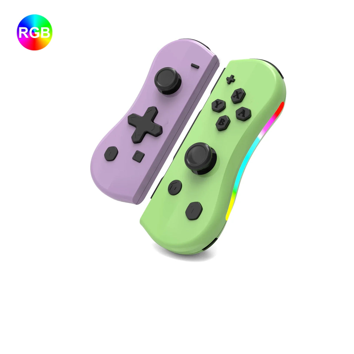 GAMINJA wireless Switch Joypad controllers with RGB lamp, purple and lime, dual L/R grips on Tampa Home & Garden Store