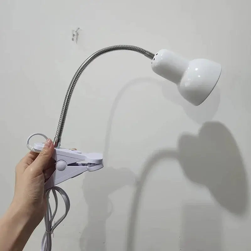 Clip E27 Clamp Lamp with adjustable metal gooseneck and white shade on Tampa Home & Garden Store