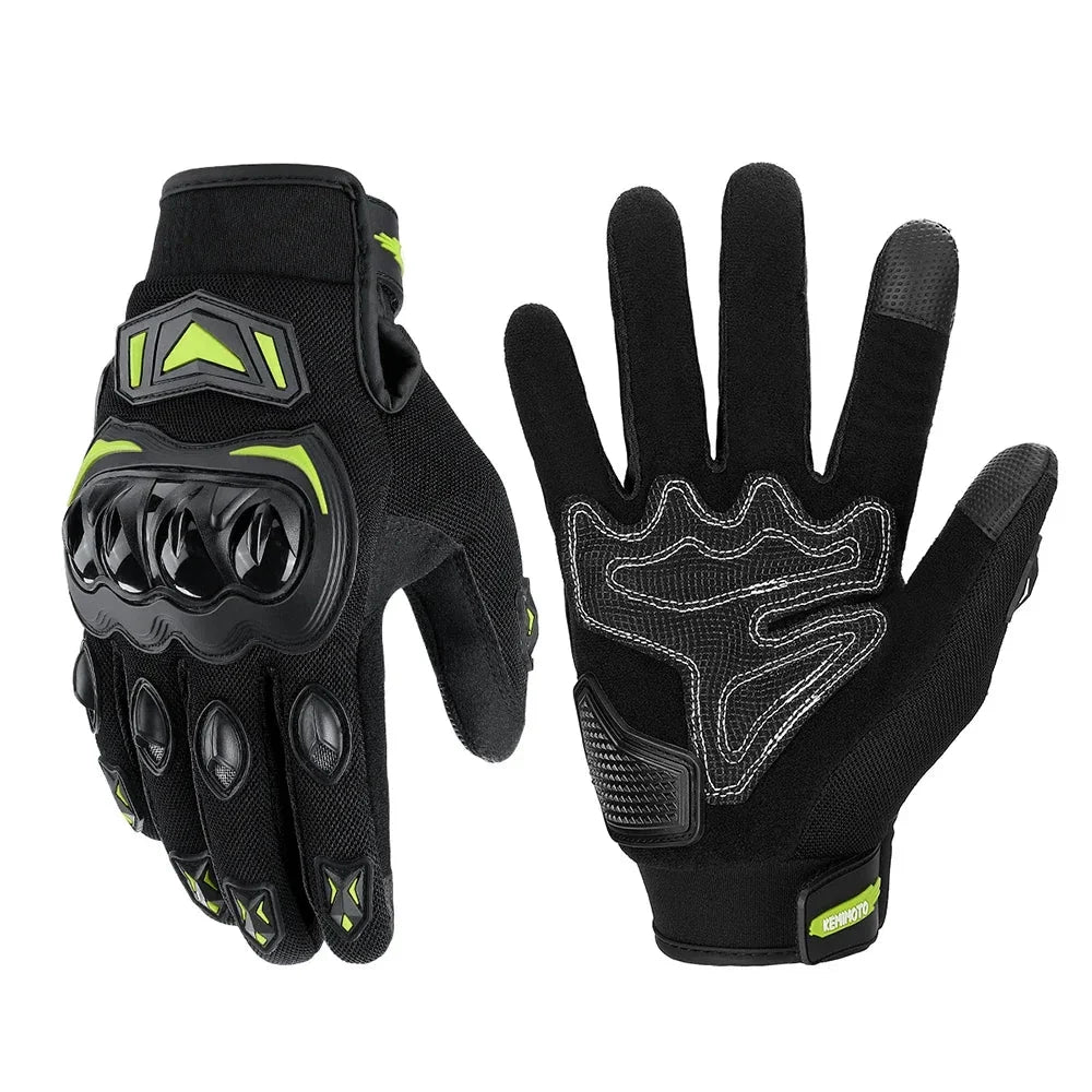 Black BikerZoneZ summer riding gloves pair with hard knuckle guard and neon accents on Tampa Home & Garden Store