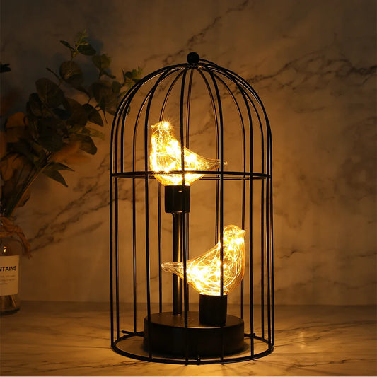 Birdcage Table Lamp Battery Operated Cordless Fairy Light Bird LED Home Decor - Tampa Home & Garden Store