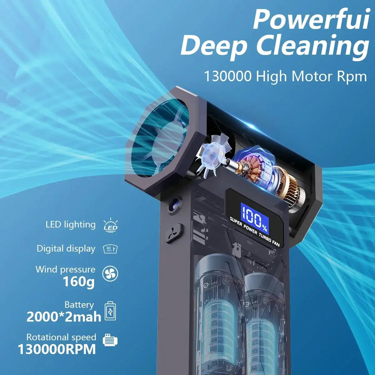 P70 Air Duster 110000RPM turbo blower with LED display cordless cleaner dark gray on Tampa Home & Garden Store