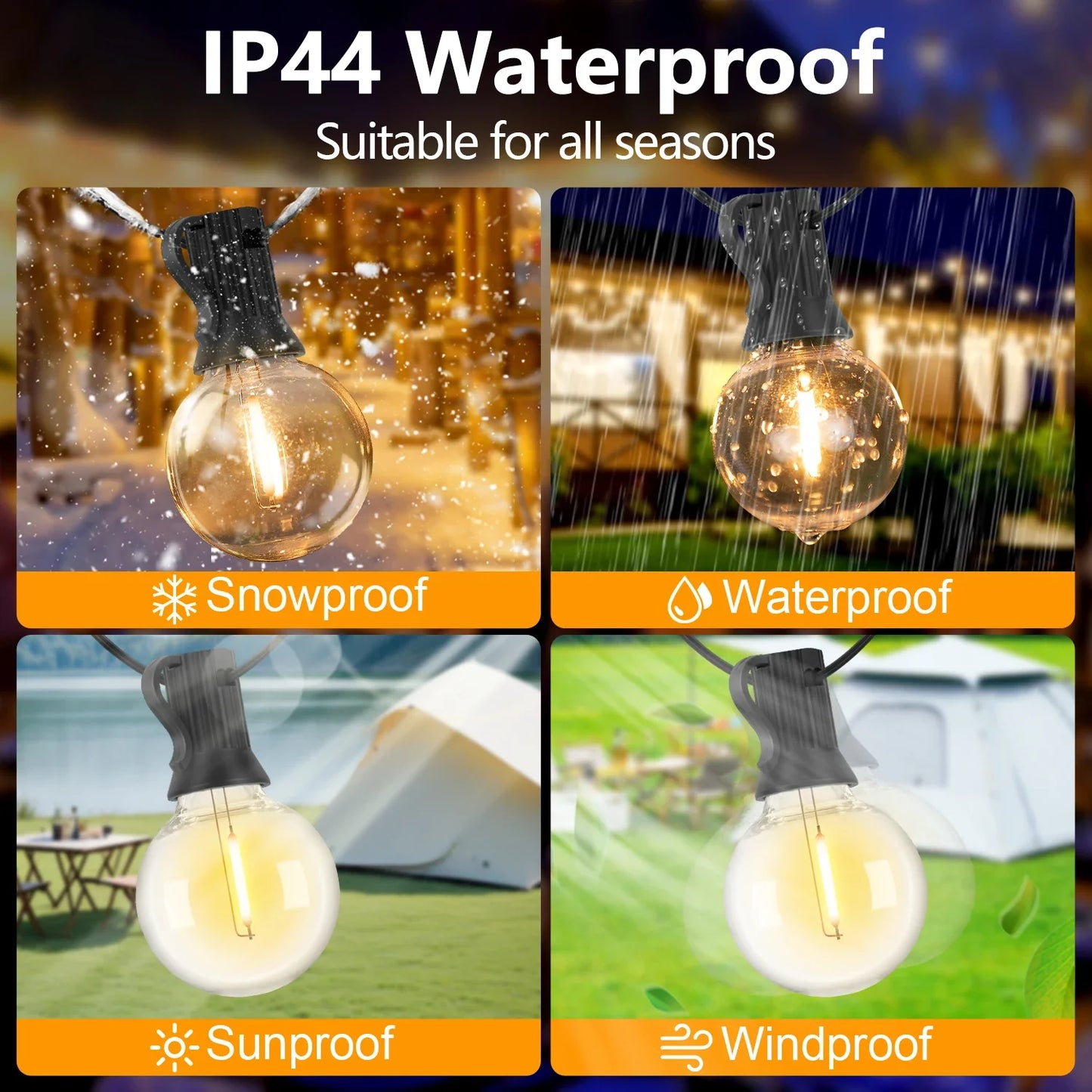 LED G40 Solar String Lights Outdoor Waterproof Shatterproof Hanging Lights