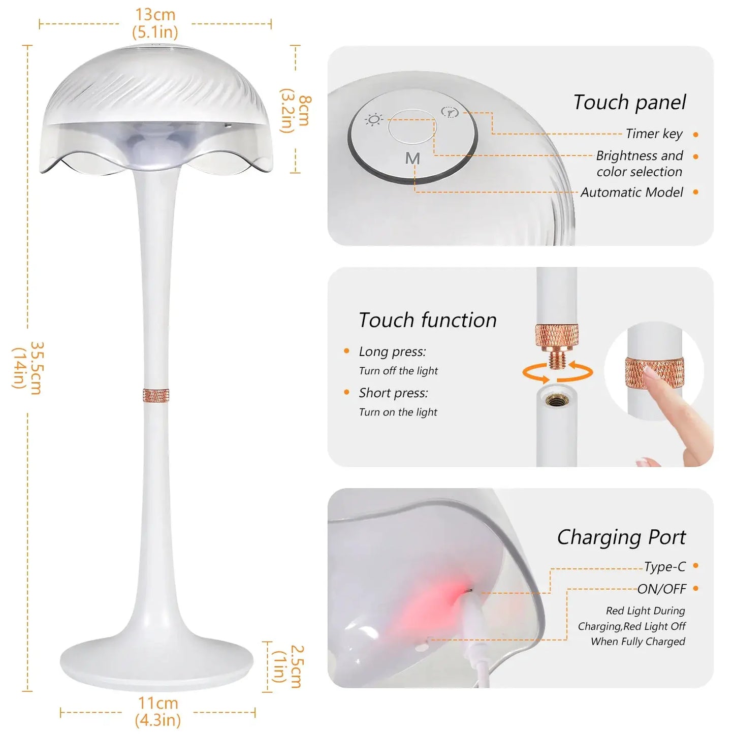 Moktan Sabai RGB touch desk lamp with white dome shade, eye care bedside night light on Tampa Home & Garden Store