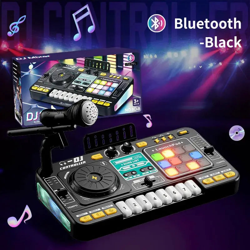 Kids DJ mixer toy with mic, Bluetooth-enabled black controller, colorful pads on Tampa Home & Garden Store