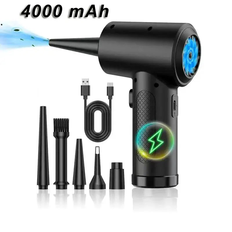 Cordless air duster with LED, 4000 mAh battery, and multiple nozzle tips on Tampa Home & Garden Store