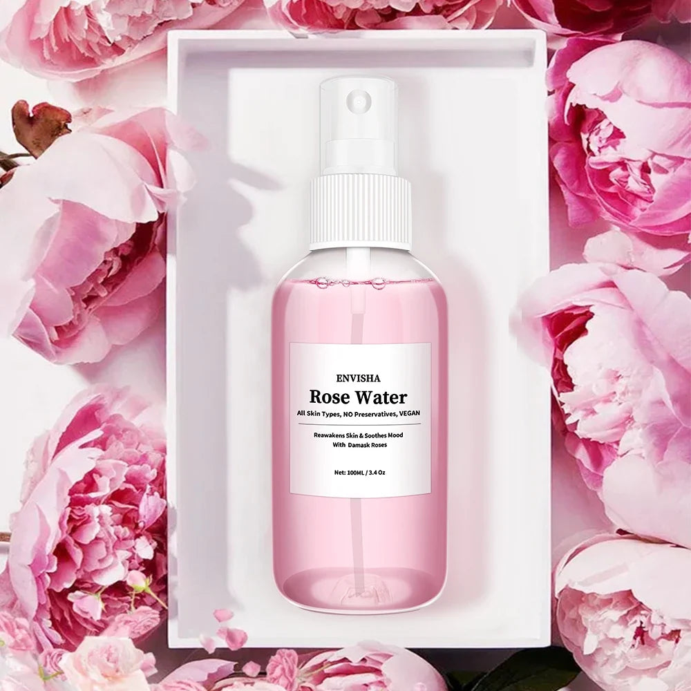ENVISHA Rose Water facial toner pink spray bottle with white label in a white box by Silcy Skin on Tampa Home & Garden Store