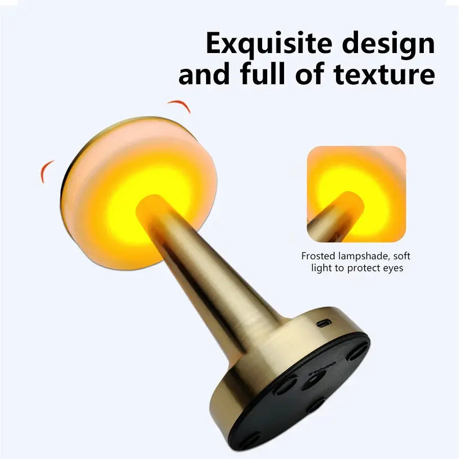 LED Metal Touch Table Lamp in brass finish, rechargeable night light on Tampa Home & Garden Store