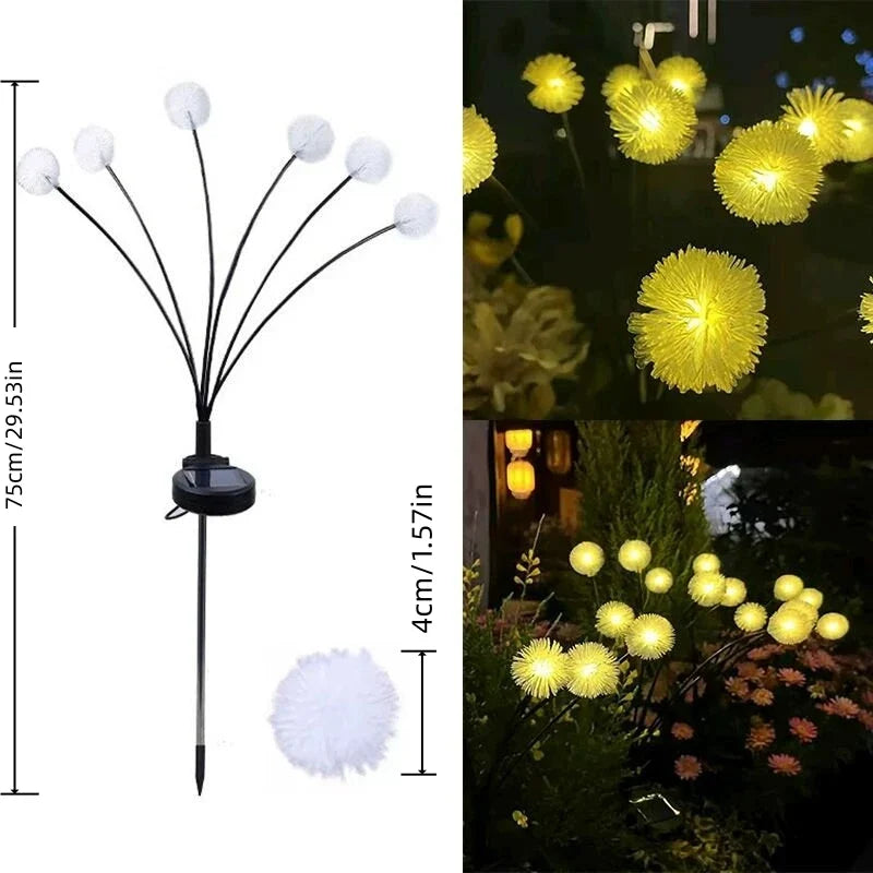 Perfecsy 1PC Solar LED Dandelion Garden Light, 6-head stake, white fluffy pom-pom tips on Tampa Home & Garden Store