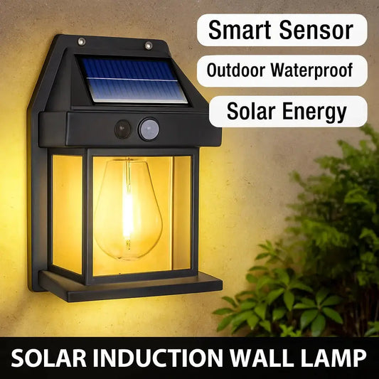 Powerful solar wall light with black metal frame outdoor waterproof LED lamp with warm glow on Tampa Home & Garden Store