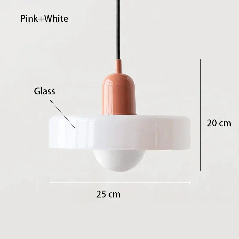 Nordic Bauhaus Glass Chandelier Retro Pendant, pink top with white glass shade Moktan Sabai on Tampa Home & Garden Store