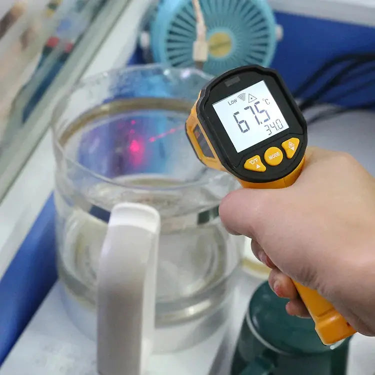 Infrared Non-Contact Thermometer TS380 handheld in yellow-orange with digital display Moktan Sabai on Tampa Home & Garden Store