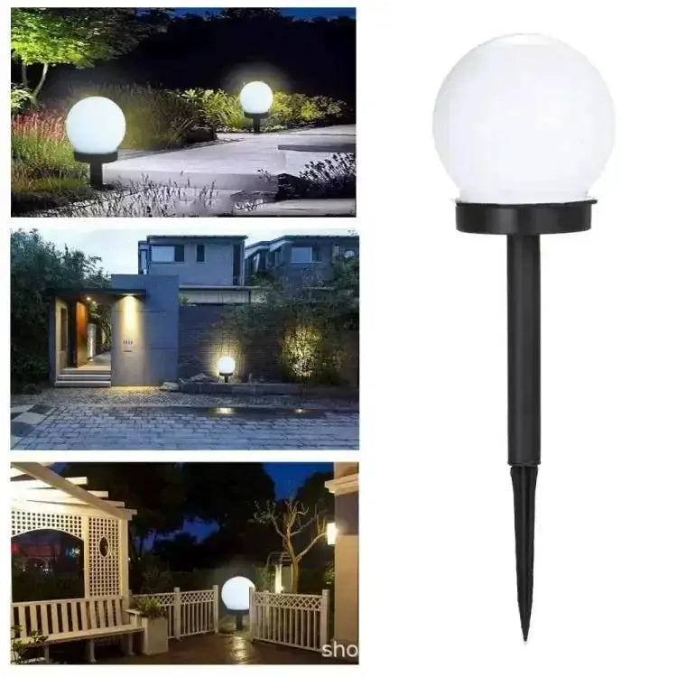 Solar LED Ball Light RGB Garden Lamp with Remote, white globe on black stake for outdoor lawn on Tampa Home & Garden Store
