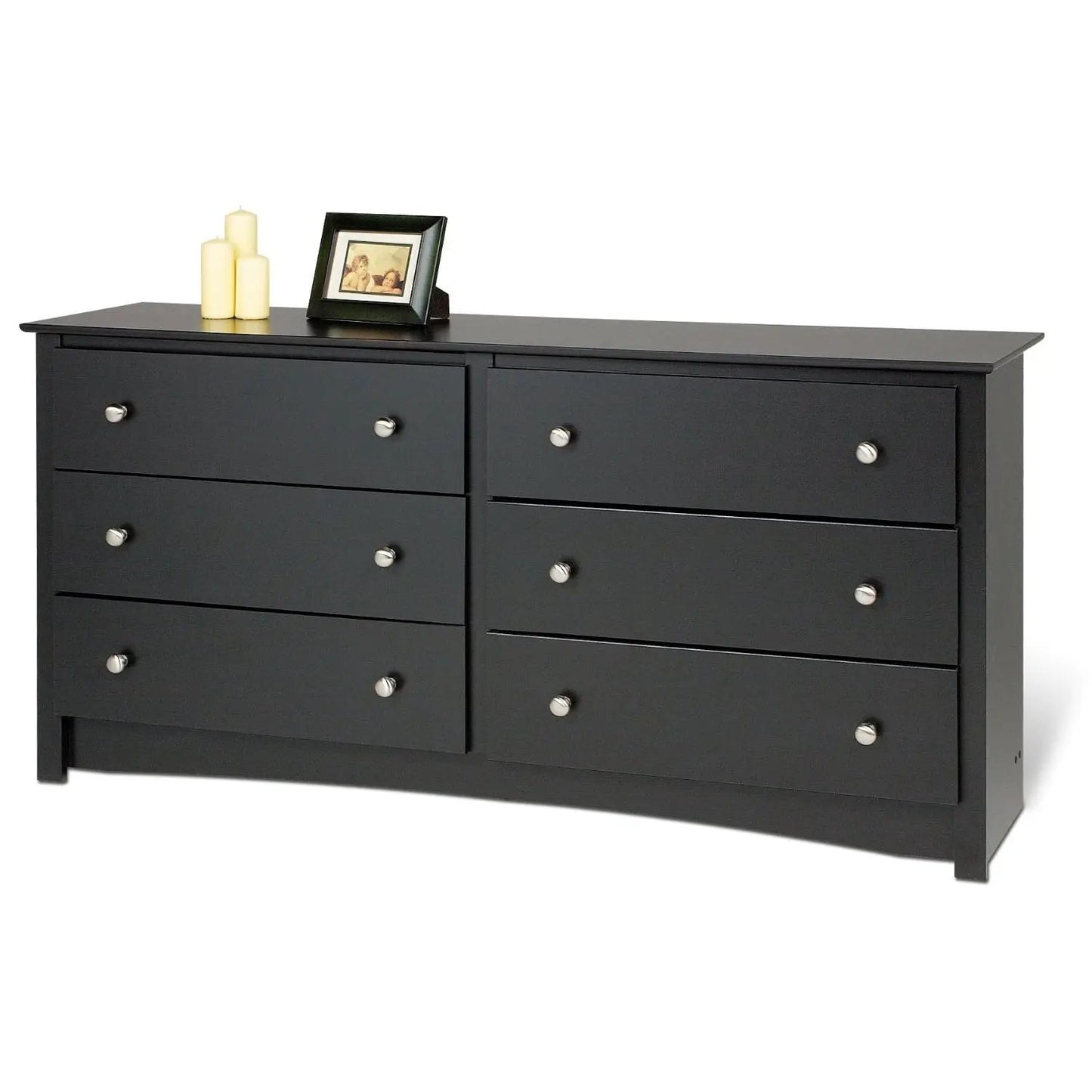 Bedroom Dresser in Black Finish with 6 Drawers and Metal Knobs - Tampa Home & Garden Store