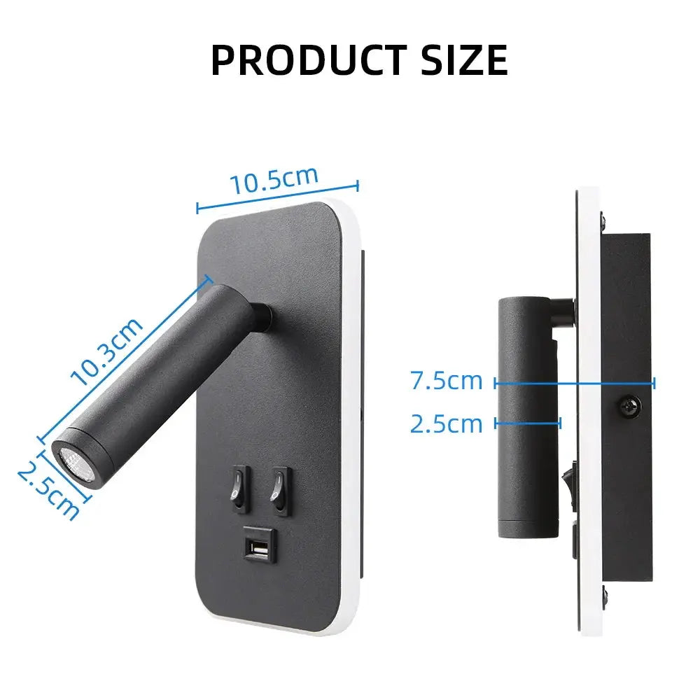 Bedside LED Wall Reading Lamp with USB Port Moktan Sabai black wall sconce with adjustable arm on Tampa Home & Garden Store