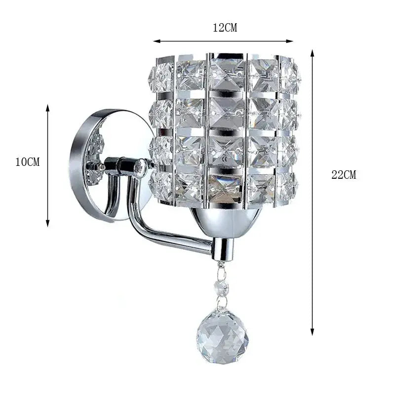 Crystal wall lamp chrome/silver sconce with crystal cube shade and hanging prism ball on Tampa Home & Garden Store