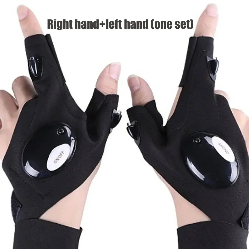 LED cycling fingerless gloves with built-in lights, black with round LED modules Moktan Sabai on Tampa Home & Garden Store