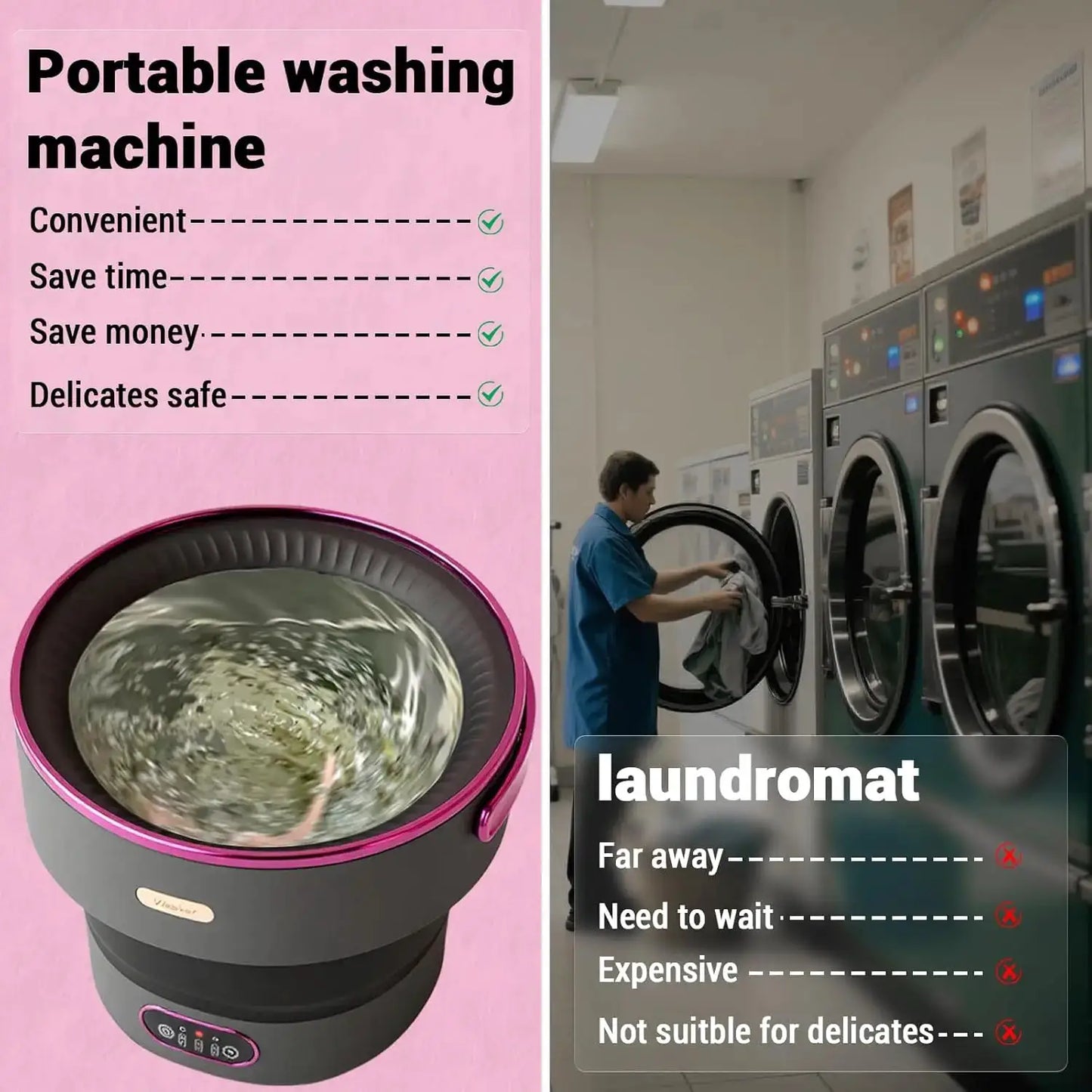 Portable 13L foldable washing machine for baby clothes, pink compact Moktan Sabai on Tampa Home & Garden Store