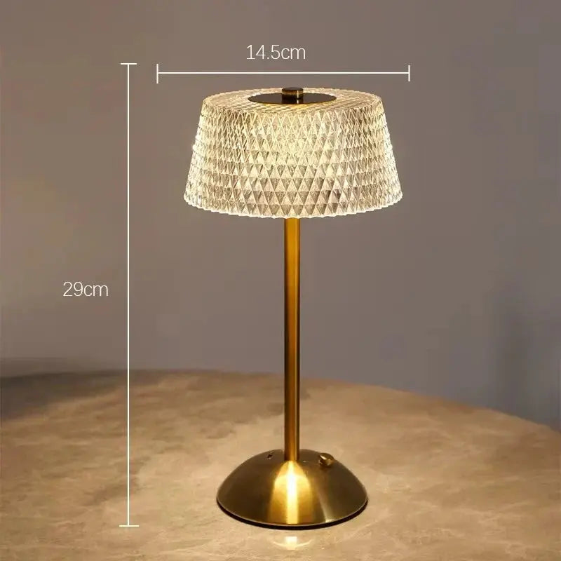 Luxury Touch LED Table Lamp with gold brass base and textured glass shade, 3 color lights on Tampa Home & Garden Store