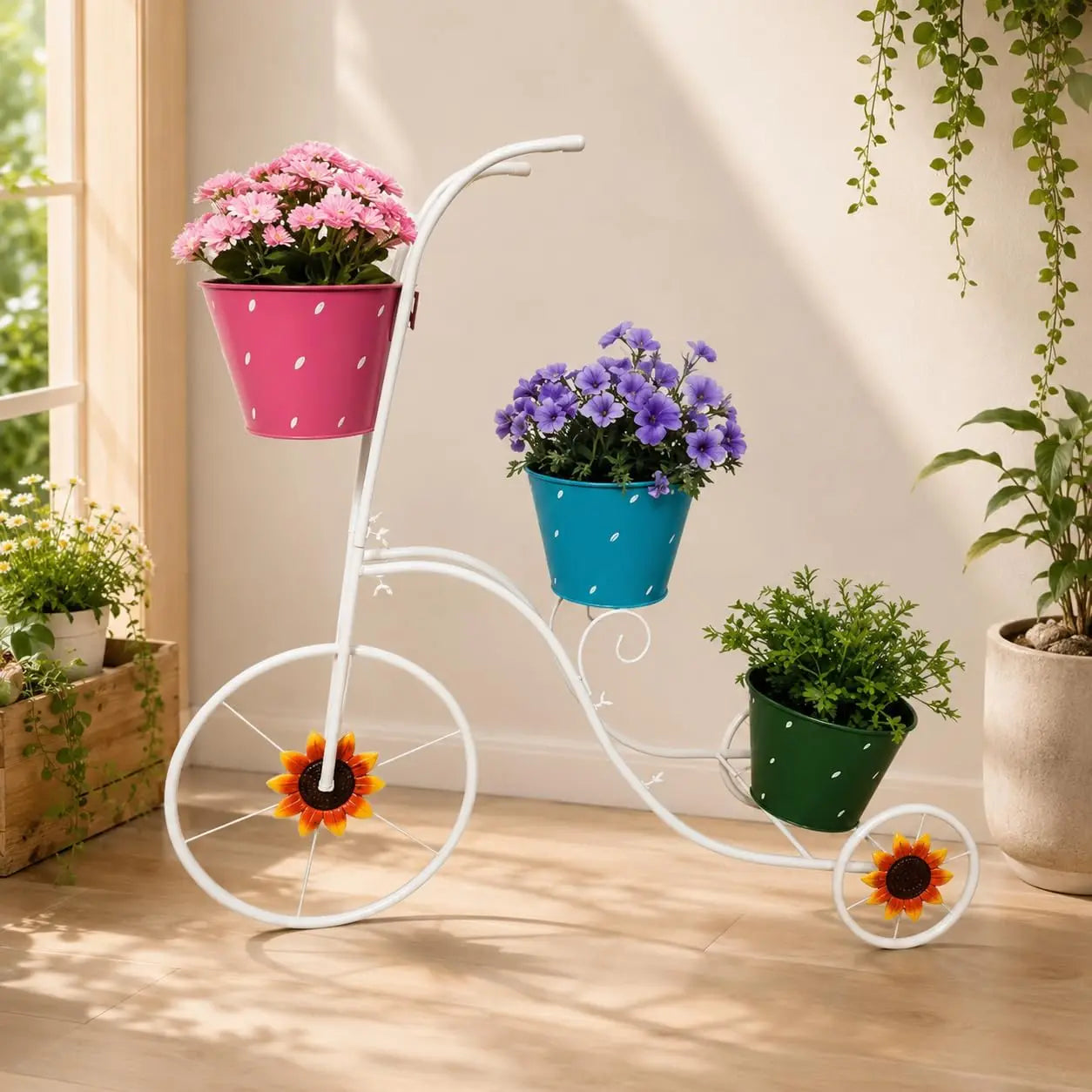 3 Tier Metal Tricycle Planter Stand for Garden
