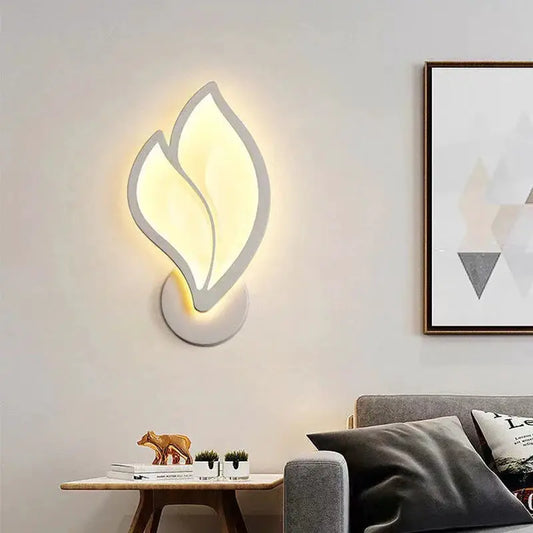 Modern Led Wall Lamp with leaf-frame white finish and warm backlight for living room and bedside on Tampa Home & Garden Store