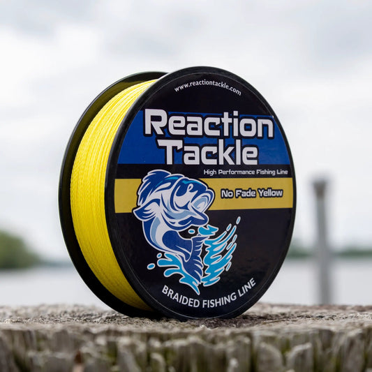 Reaction Tackle braided fishing line yellow spool with bold logo on Tampa Home & Garden Store