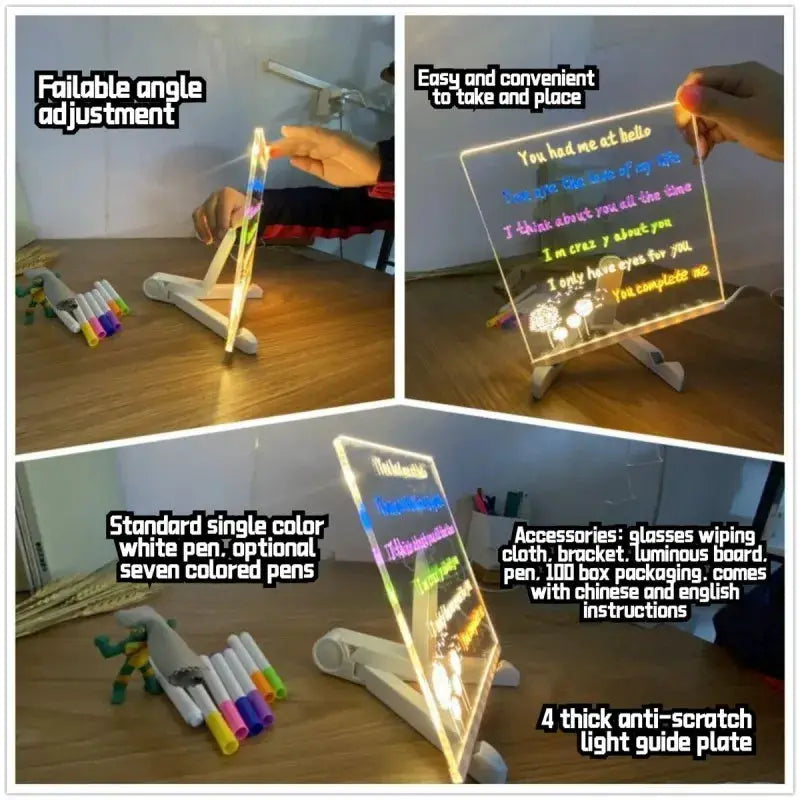 LED Kids Message Board with 7 colored pens on a stand, acrylic drawing board Moktan Sabai on Tampa Home & Garden Store