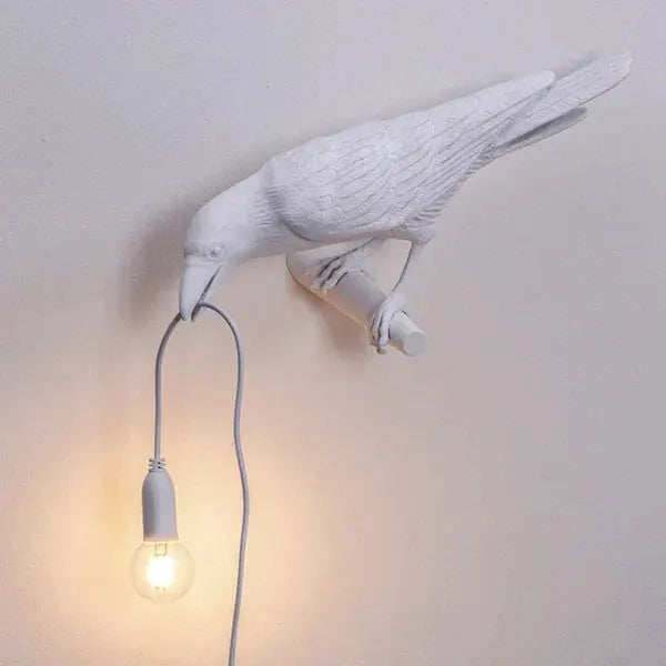 Crow Bird Wall Lamp resin night light, white resin bird, Moktan Sabai, wall light fixtures on Tampa Home & Garden Store