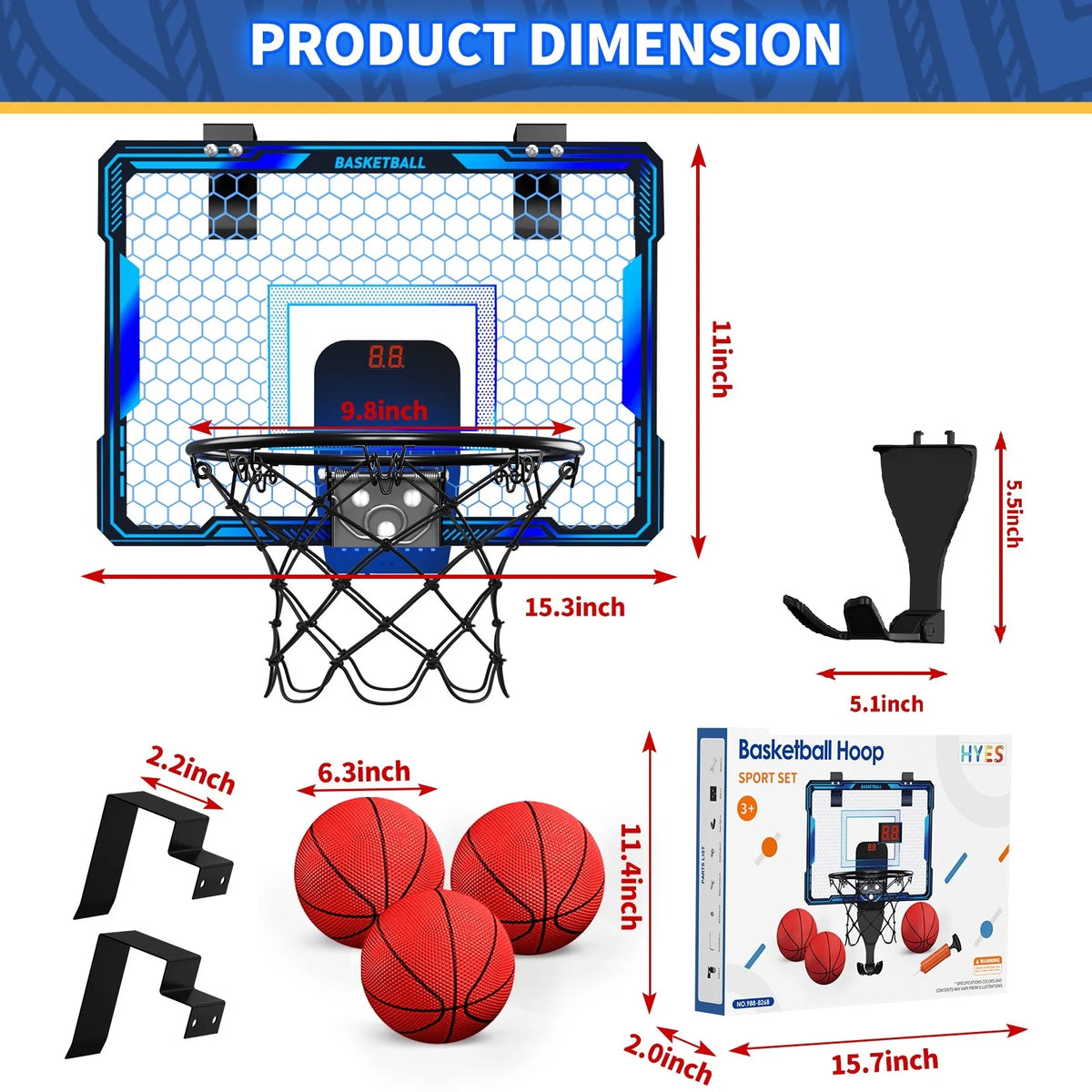 Basketball hoop wall-mount with backboard, LED scoreboard, 3 mini basketballs FLIPSTYLEZLLC on Tampa Home & Garden Store