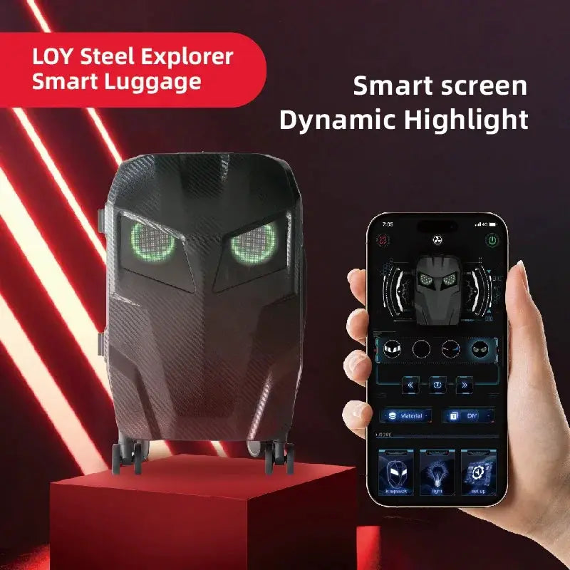 LED Travel EyeSpin Luggage carry-on with color LED screen and phone control, black on Tampa Home & Garden Store