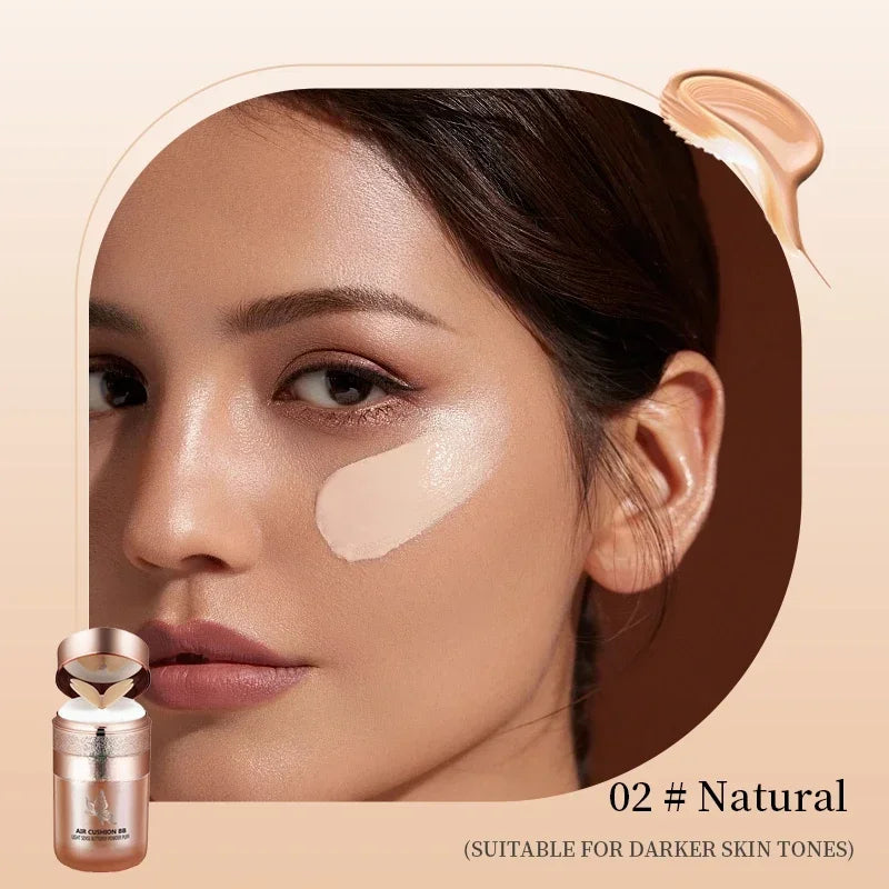Silcy Skin Air Cushion BB Cream Natural shade 02 with butterfly powder puff on model's cheek on Tampa Home & Garden Store