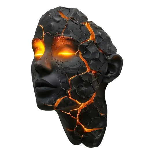 Halloween LED Broken Soul wall lamp Moktan Sabai, lava-rock cracked head with glow fissures on Tampa Home & Garden Store