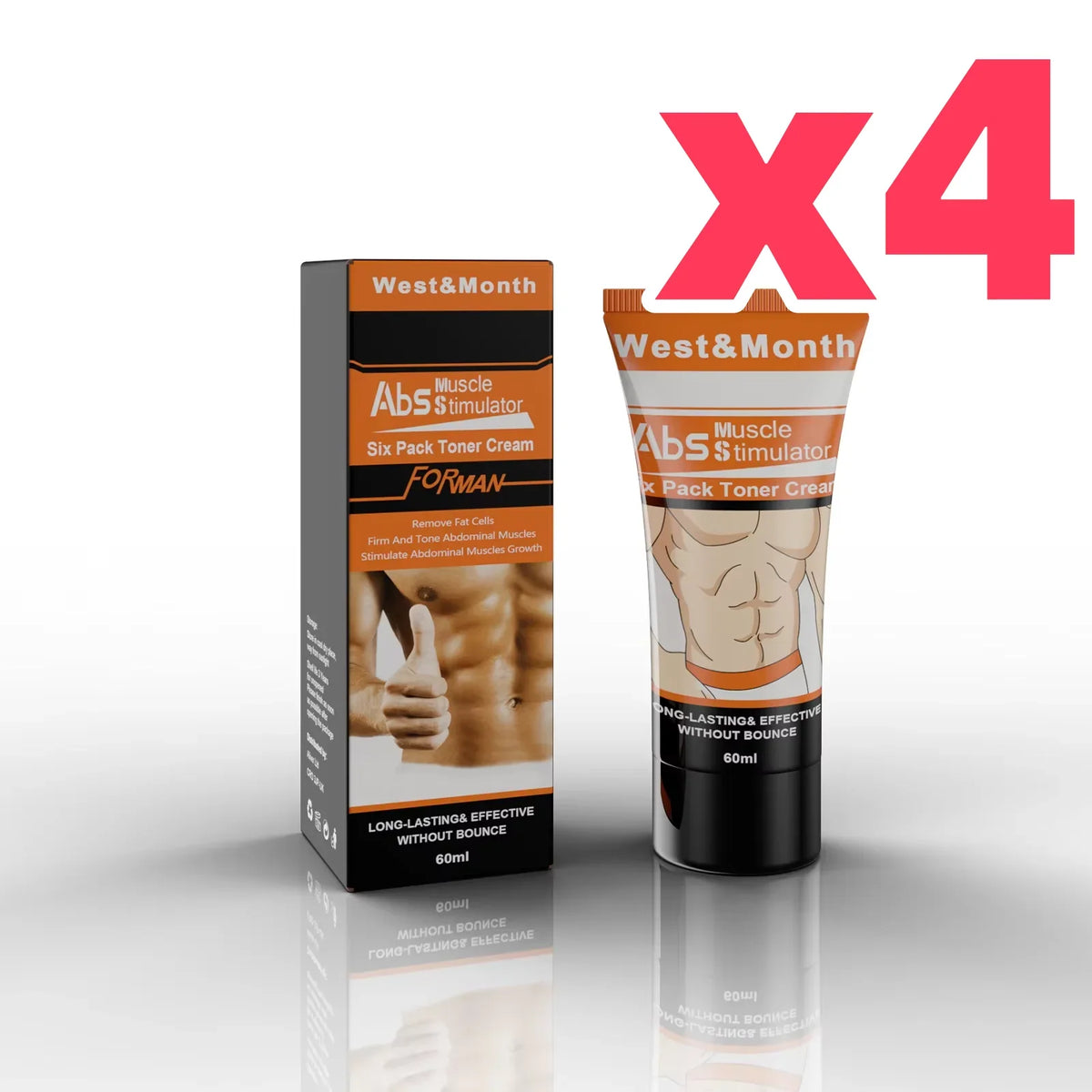 West&Month Abs Muscle Stimulator Six Pack Toner Cream tube and box orange/black packaging on Tampa Home & Garden Store