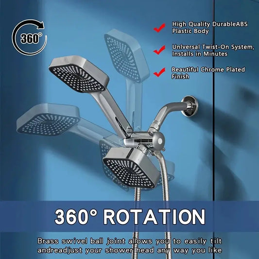 High Flow 2-in-1 handheld rain shower head set Moktan Sabai chrome square heads 360° rotation on Tampa Home & Garden Store