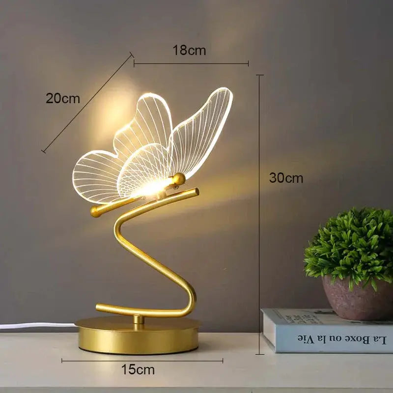 Nordic butterfly table lamp with gold spiral base and wing shade, USB LED bedside light on Tampa Home & Garden Store
