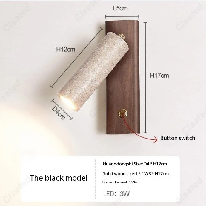 Perfecsy LED yellow cave stone wall lamp with switch, wood backplate, adjustable angle on Tampa Home & Garden Store
