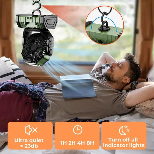 Outdoor Companion Camping Fan with LED by Moktan Sabai, camo green rechargeable camping light on Tampa Home & Garden Store