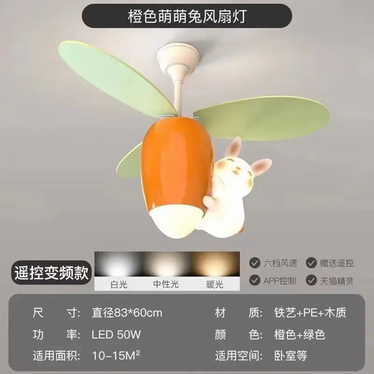 Rabbit Carrot Helicopter Ceiling Fan Lamp by DecorBites with white bunny and green blades on Tampa Home & Garden Store