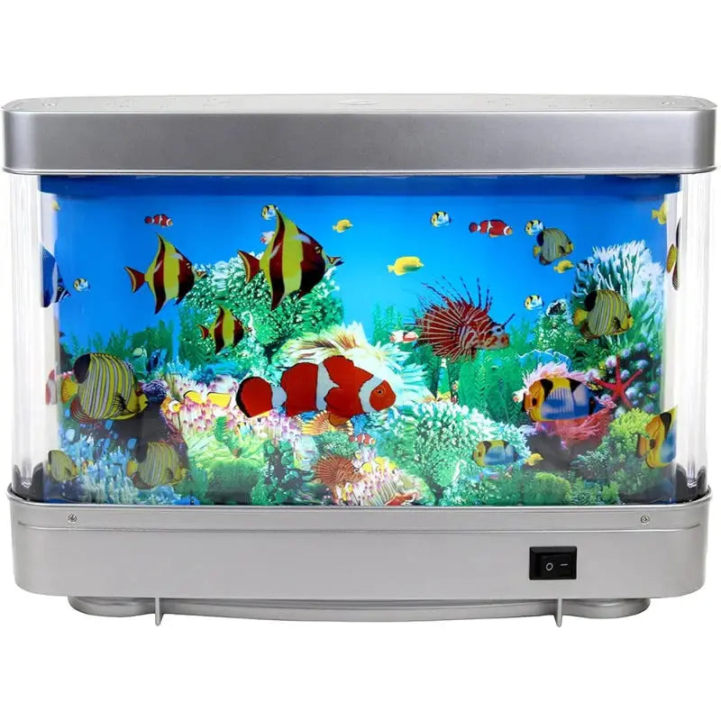 Virtual Aquarium Night Light Tropical Fish Lamp by Moktan Sabai, silver base, clear tank on Tampa Home & Garden Store