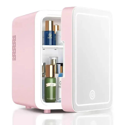 4L Moktan Sabai Mini Beauty Fridge pink with white interior for skincare and cosmetics on Tampa Home & Garden Store