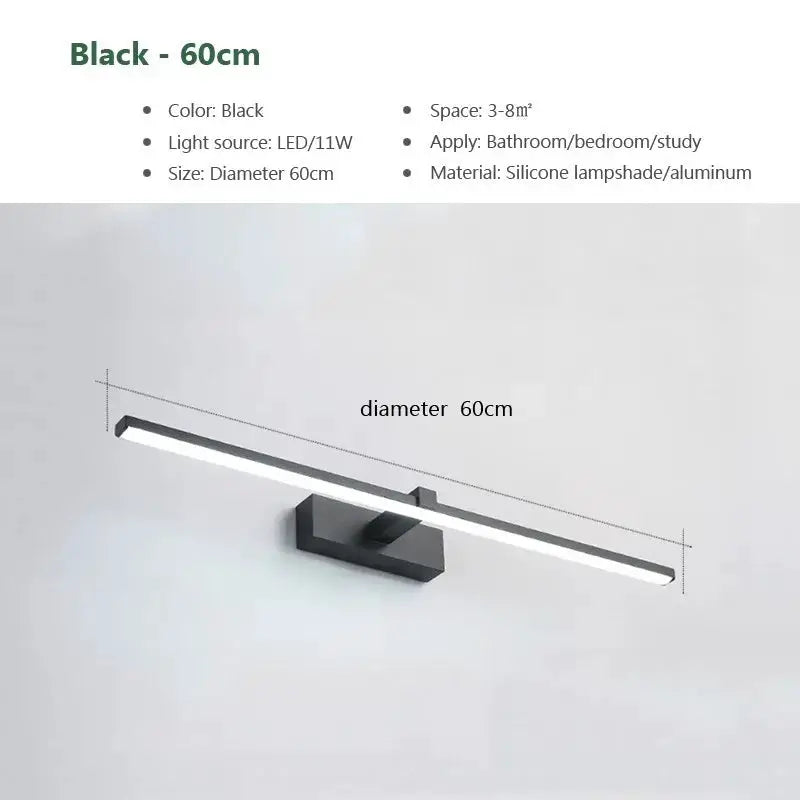 LED bathroom mirror light Moktan Sabai black 60cm wall-mounted lamp with LED bar on Tampa Home & Garden Store