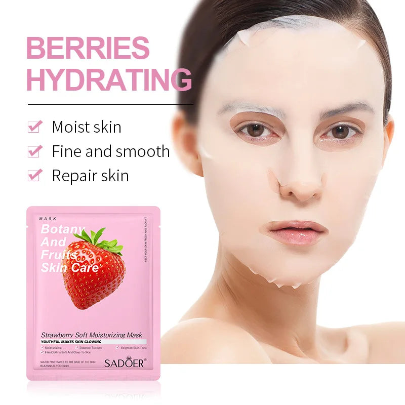 SADOER 8pcs Strawberry Fruits Face Mask pink packaging for moisturizing hydrating skin care on Tampa Home & Garden Store