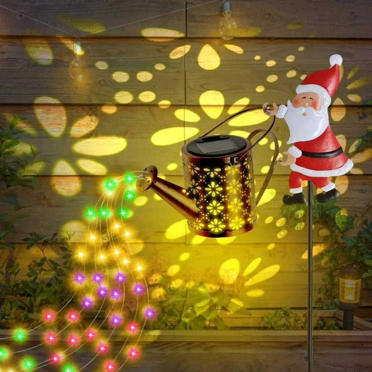Christmas solar kettle garden lamp with Santa, floral lantern, multicolor LEDs on Tampa Home & Garden Store