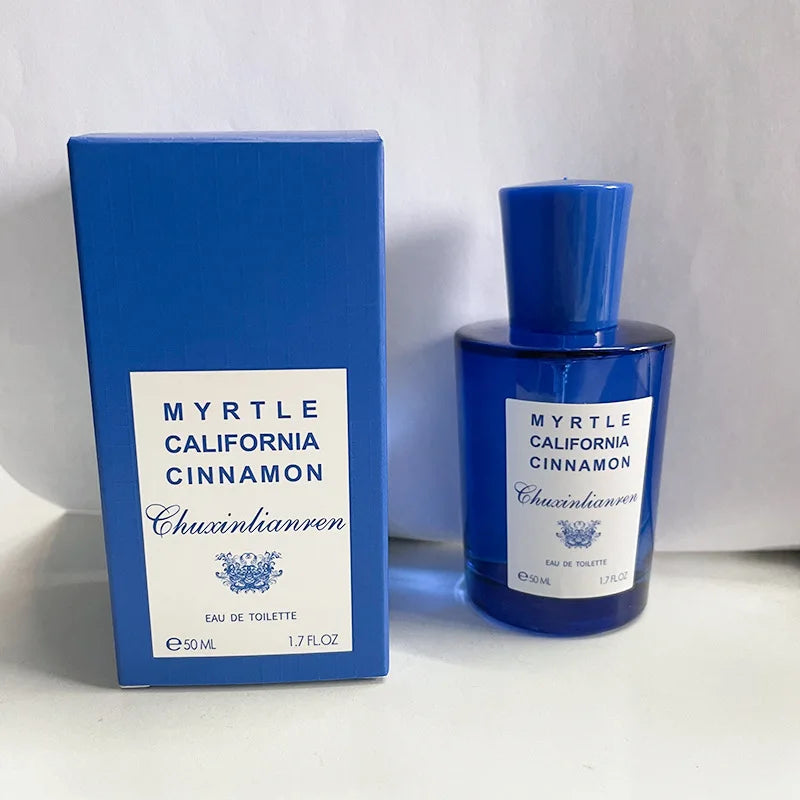 Myrtle California Cinnamon perfume bottle and blue box, 50 ml on Tampa Home & Garden Store