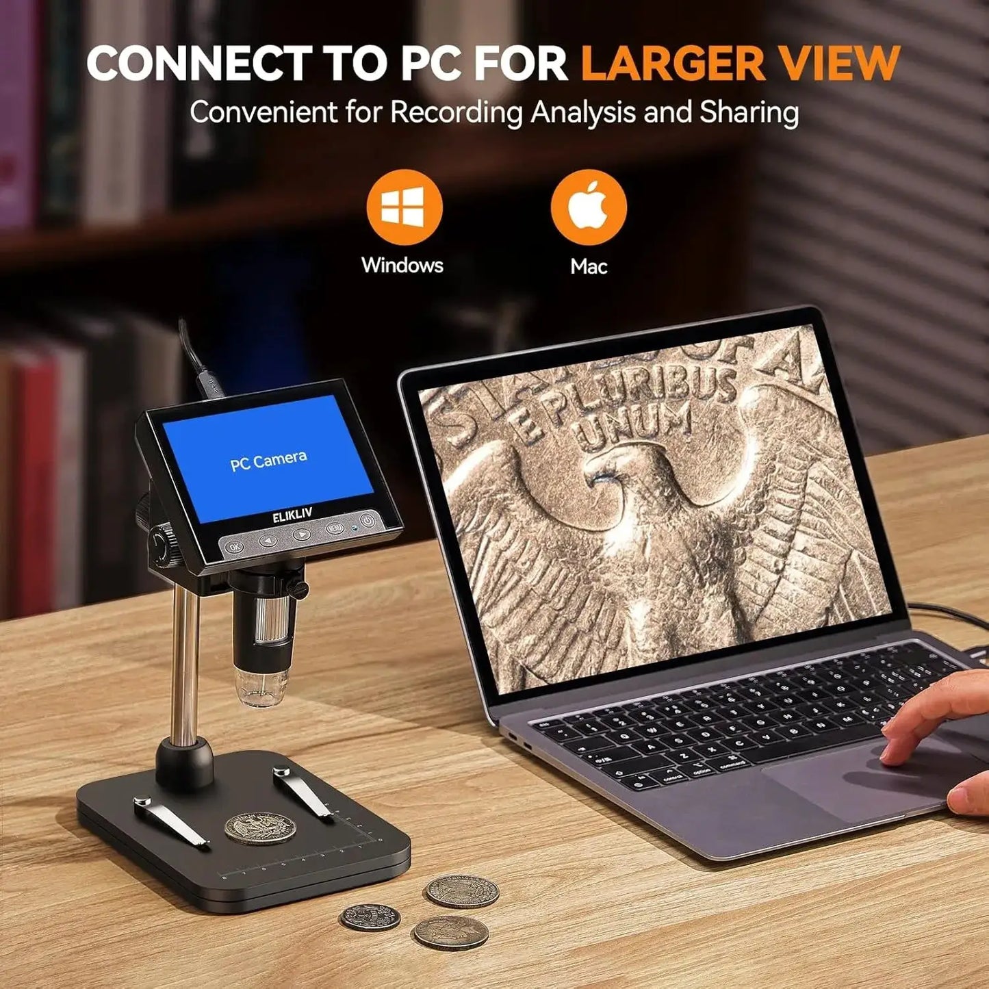 ELIKLIV 4.3-inch LCD USB digital microscope 1000x coin camera with LED for PC on Tampa Home & Garden Store