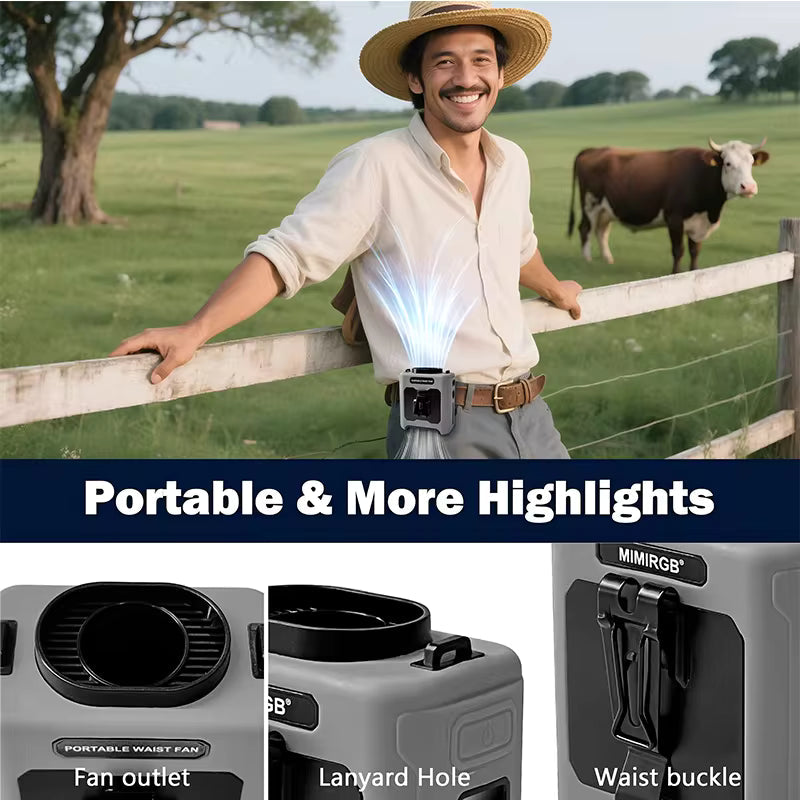 Cooling Companion | Portable Waist Fan with 8000mAh Battery | 100-Speed Adjustable for Ultimate Comfort