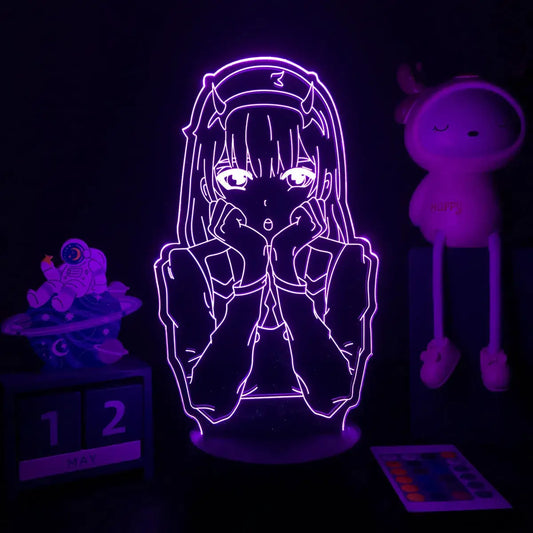 3D Anime Girl LED Night Light with 16 Colors, purple glow, remote included on Tampa Home & Garden Store